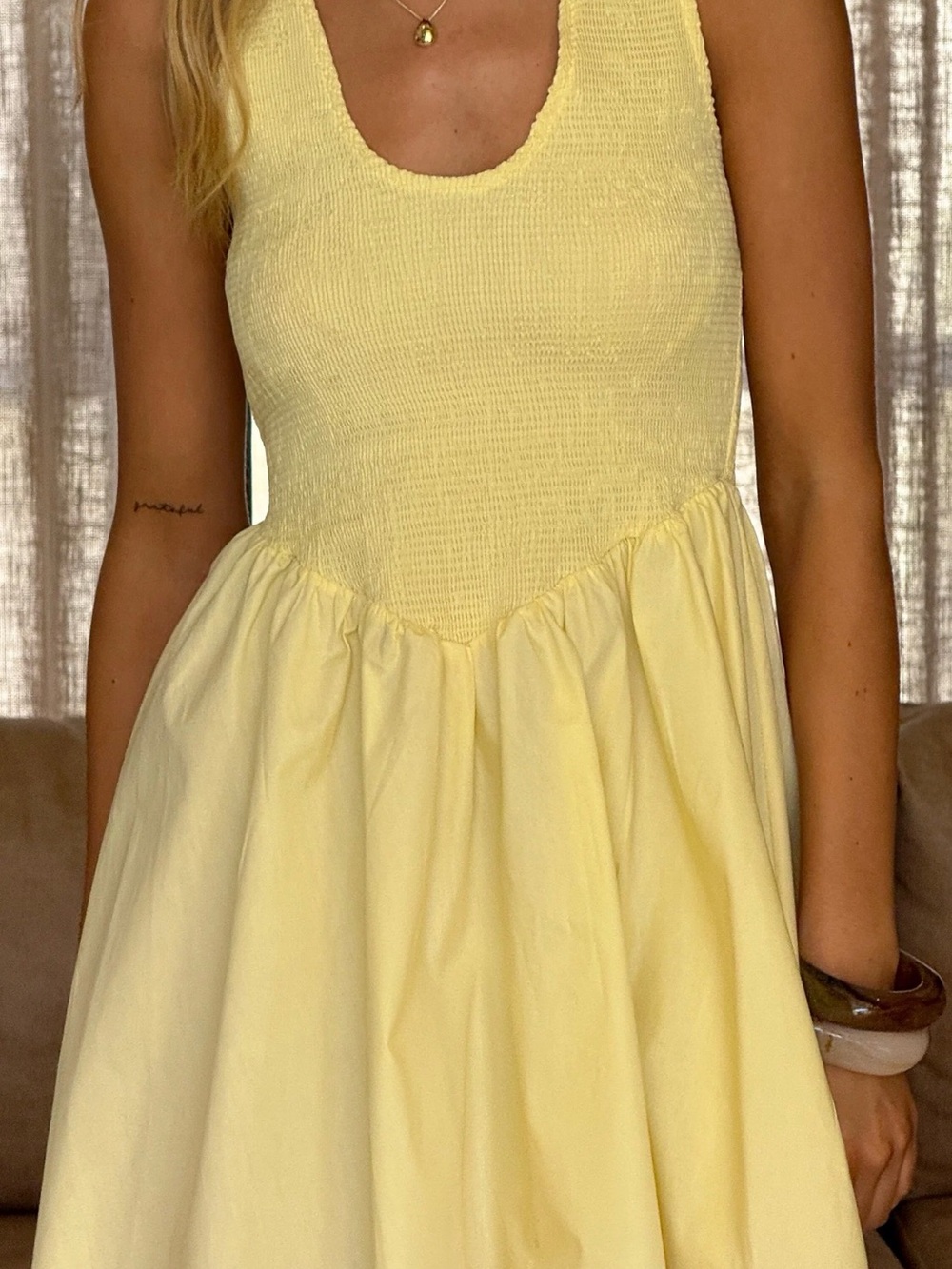 Smocked Tank Mini Dress in Lemon Yellow